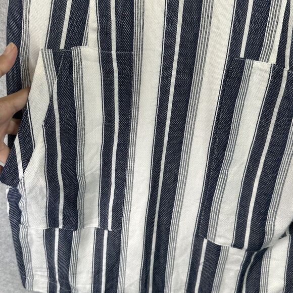 ASTR Sundress Jumper Pockets Casual Sleeveless Striped V-neck Gray White Size M - Picture 3 of 12